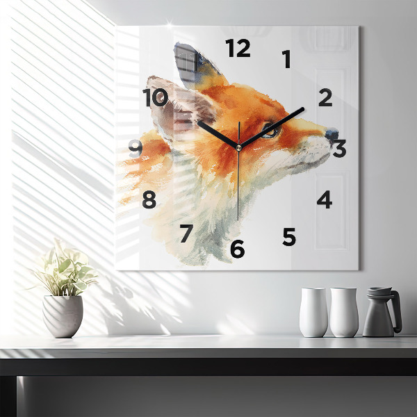 Square glass wall clock Watercolor young fox