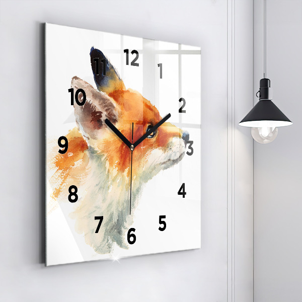 Square glass wall clock Watercolor young fox