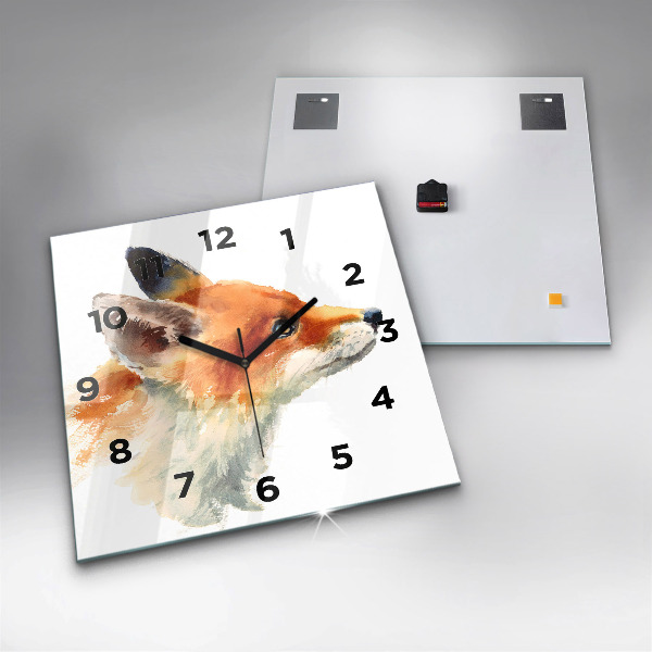 Square glass wall clock Watercolor young fox