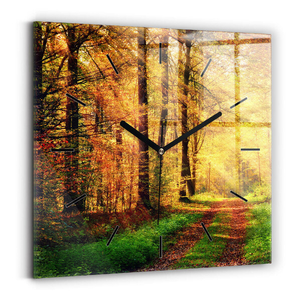 Square glass wall clock Autumn forest scenery
