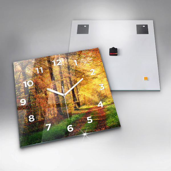 Square glass wall clock Autumn forest scenery