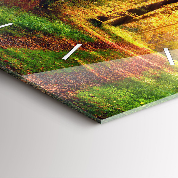Square glass wall clock Autumn forest scenery
