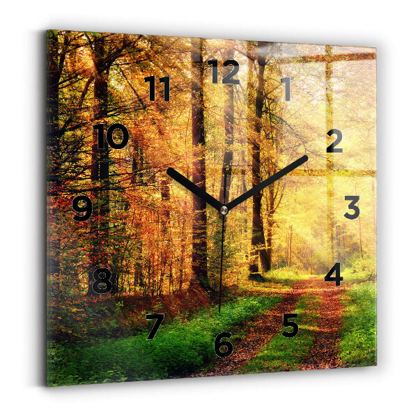 Square glass wall clock Autumn forest scenery
