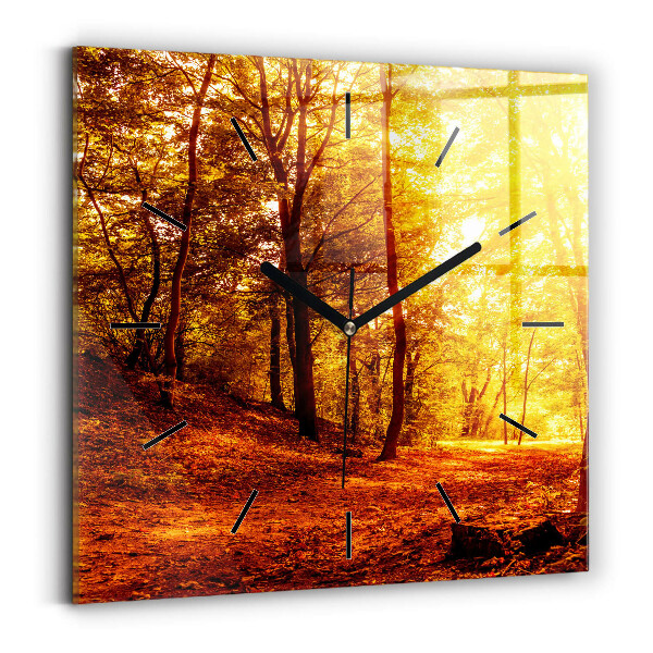 Square glass wall clock Forest landscape in the sun