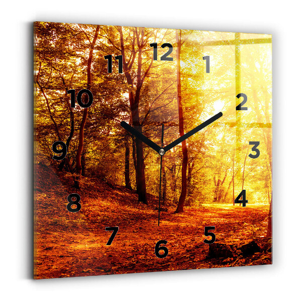 Square glass wall clock Forest landscape in the sun