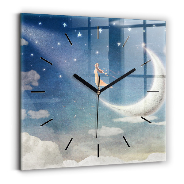 Square glass wall clock Girl on the moon