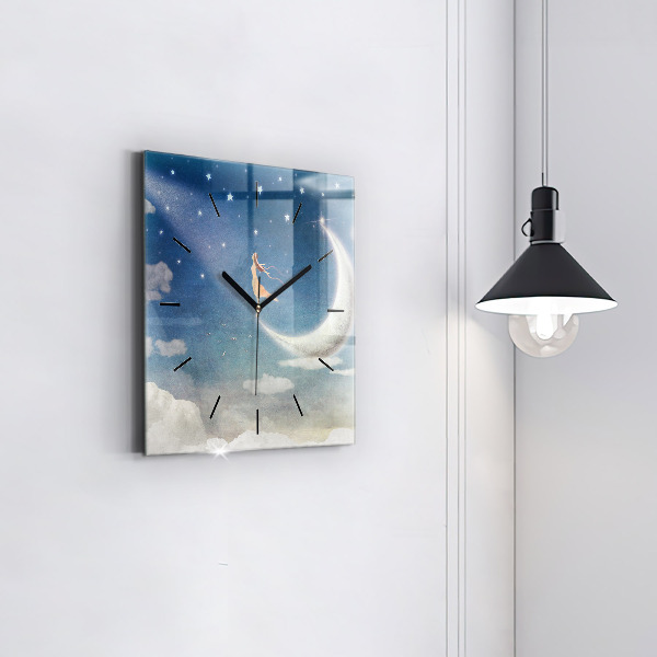 Square glass wall clock Girl on the moon