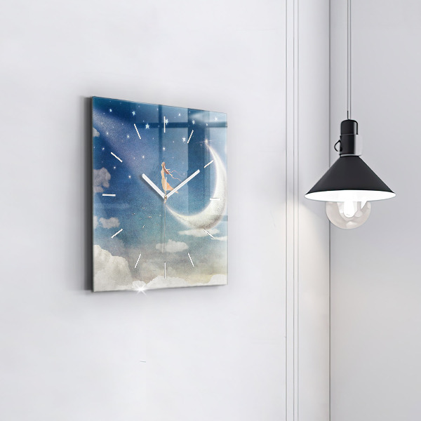 Square glass wall clock Girl on the moon