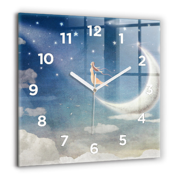 Square glass wall clock Girl on the moon