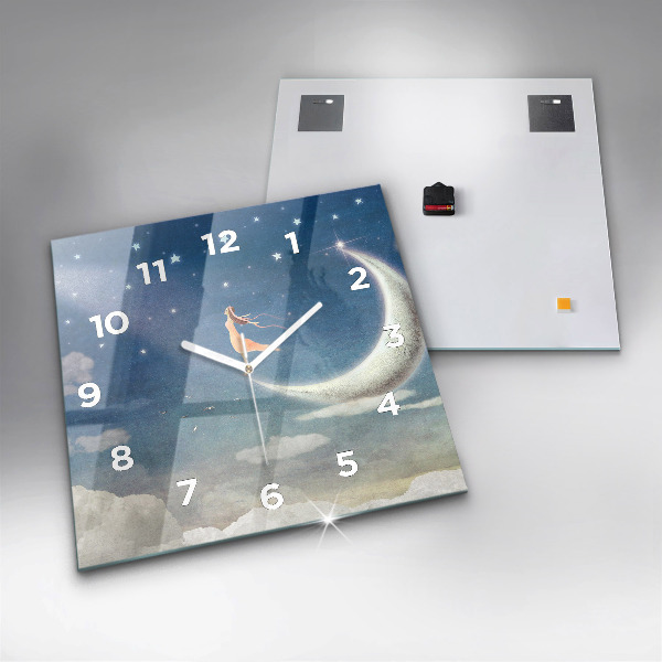 Square glass wall clock Girl on the moon