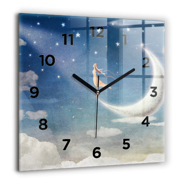 Square glass wall clock Girl on the moon