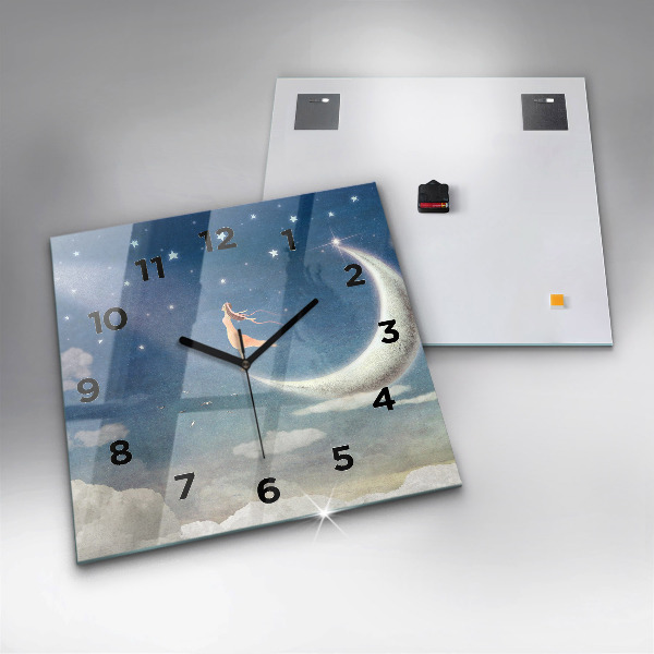 Square glass wall clock Girl on the moon