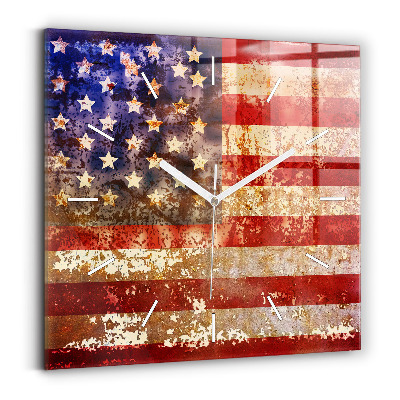 Square glass wall clock Vintage USA Flag