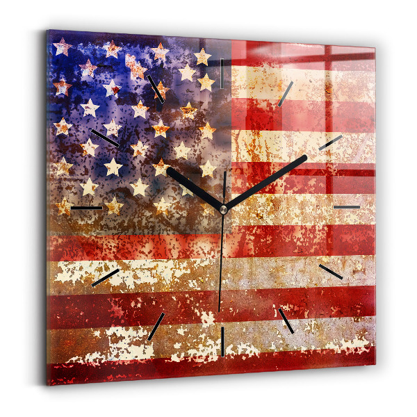 Square glass wall clock Vintage USA Flag