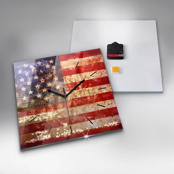 Square glass wall clock Vintage USA Flag
