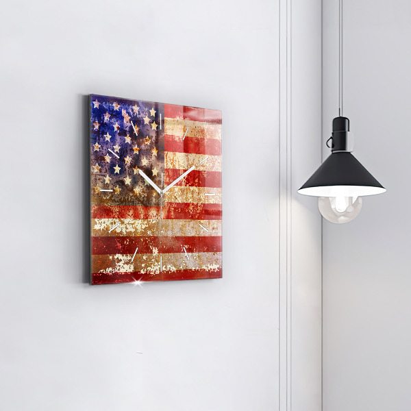 Square glass wall clock Vintage USA Flag