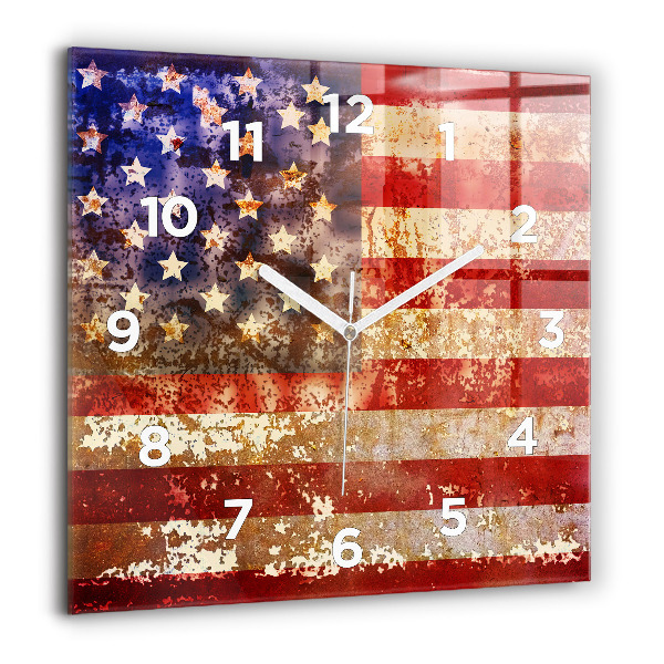 Square glass wall clock Vintage USA Flag