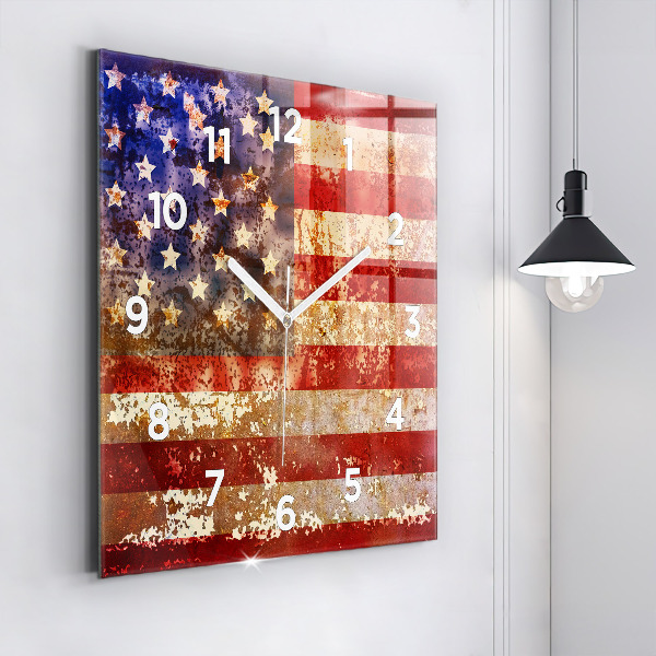 Square glass wall clock Vintage USA Flag