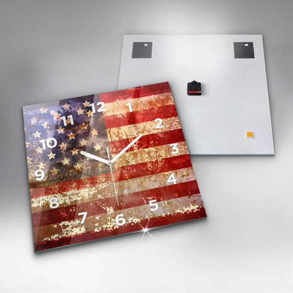 Square glass wall clock Vintage USA Flag