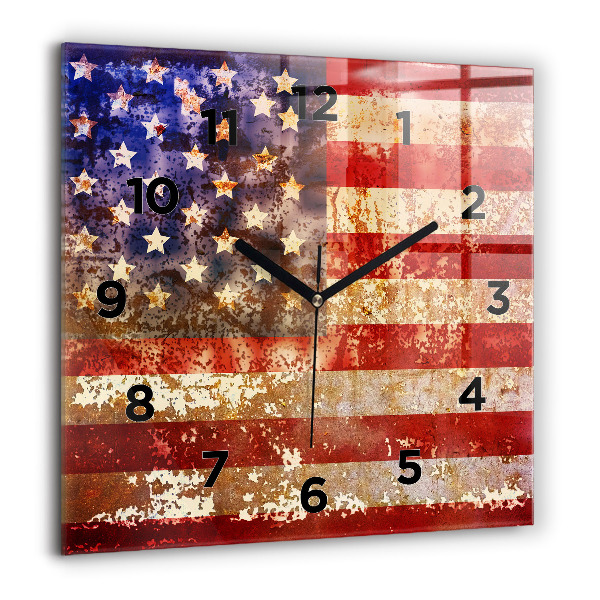 Square glass wall clock Vintage USA Flag