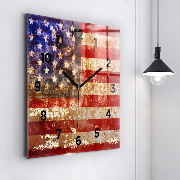 Square glass wall clock Vintage USA Flag