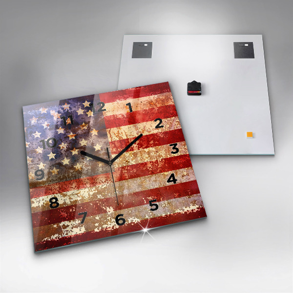 Square glass wall clock Vintage USA Flag