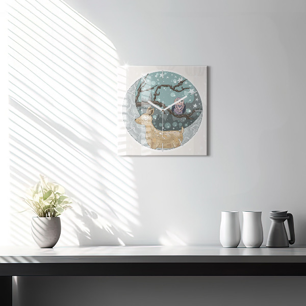 Square glass wall clock Nocturnal Animals and the Moon