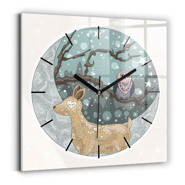 Square glass wall clock Nocturnal Animals and the Moon
