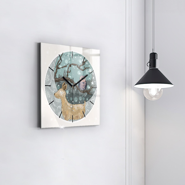 Square glass wall clock Nocturnal Animals and the Moon