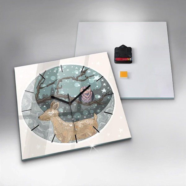 Square glass wall clock Nocturnal Animals and the Moon