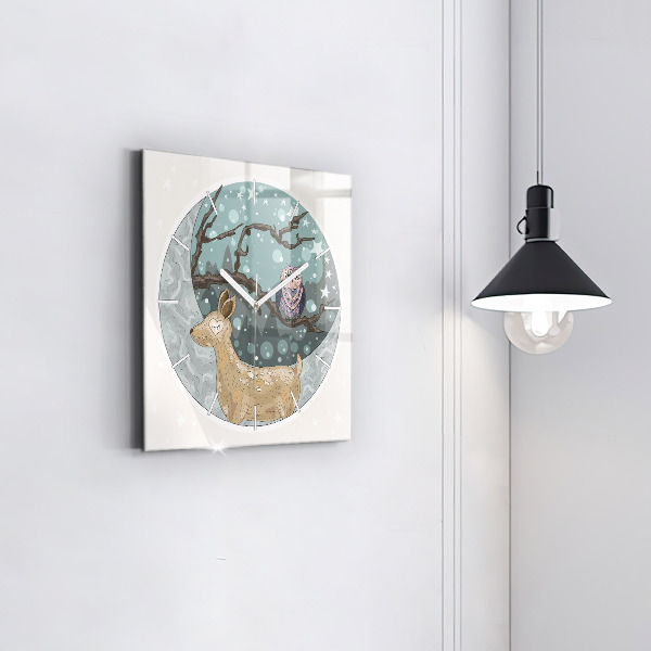 Square glass wall clock Nocturnal Animals and the Moon