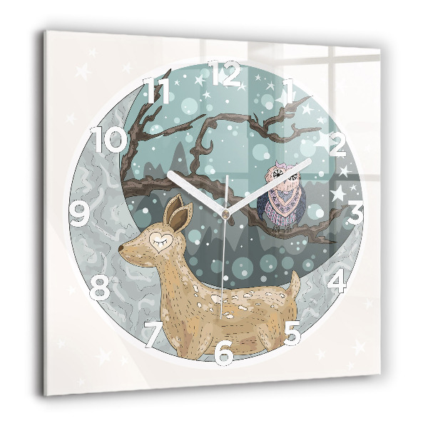 Square glass wall clock Nocturnal Animals and the Moon