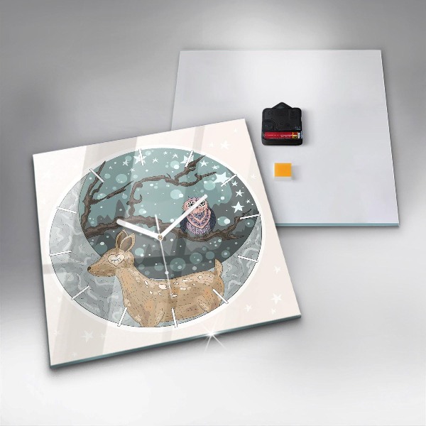 Square glass wall clock Nocturnal Animals and the Moon