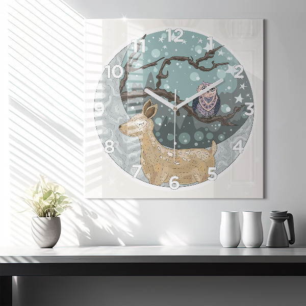 Square glass wall clock Nocturnal Animals and the Moon