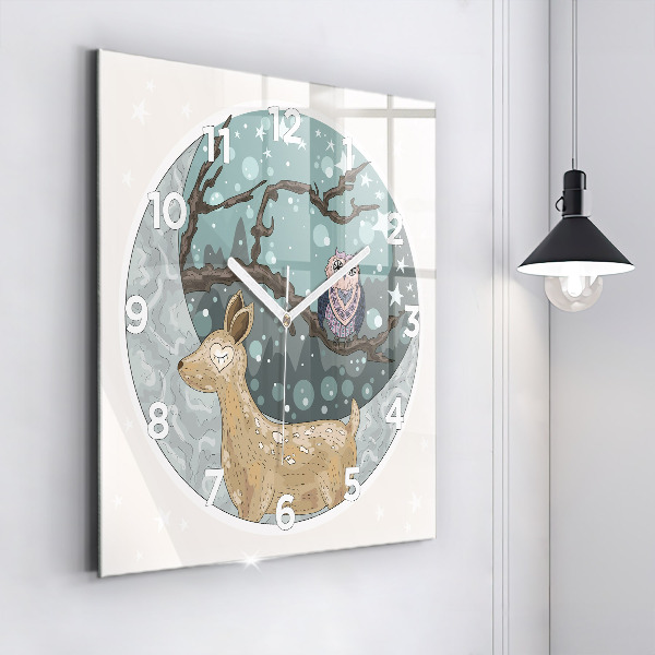 Square glass wall clock Nocturnal Animals and the Moon