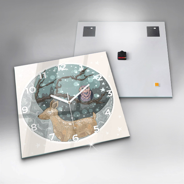Square glass wall clock Nocturnal Animals and the Moon