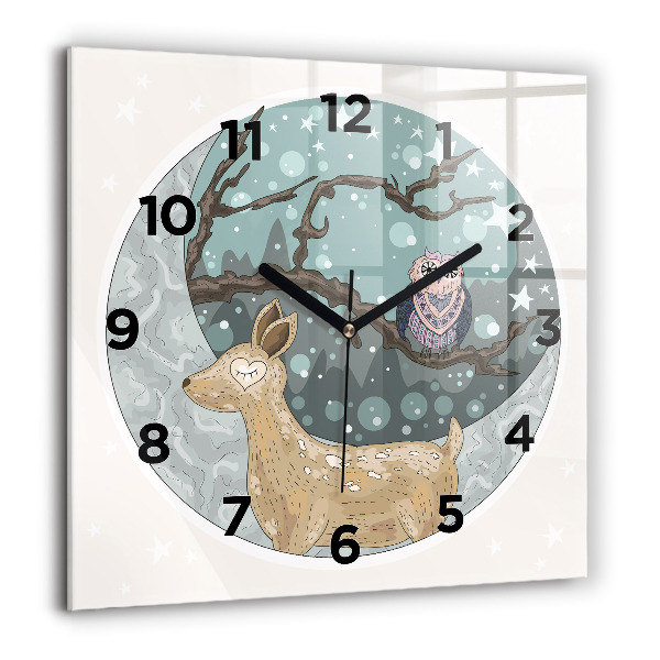 Square glass wall clock Nocturnal Animals and the Moon
