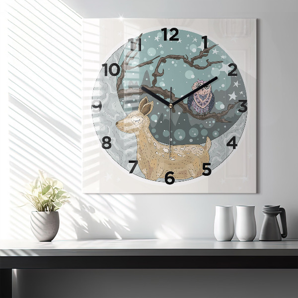 Square glass wall clock Nocturnal Animals and the Moon