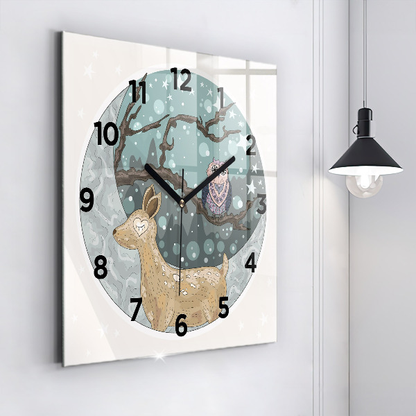 Square glass wall clock Nocturnal Animals and the Moon