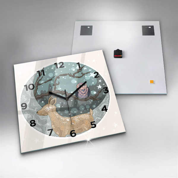 Square glass wall clock Nocturnal Animals and the Moon