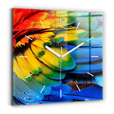 Square glass wall clock Colorful bird wings