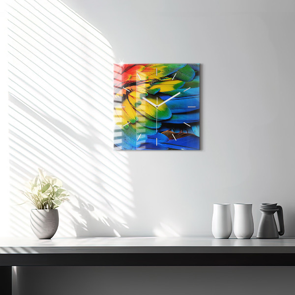 Square glass wall clock Colorful bird wings