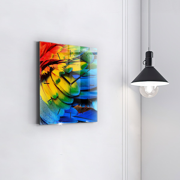 Square glass wall clock Colorful bird wings