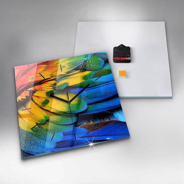 Square glass wall clock Colorful bird wings