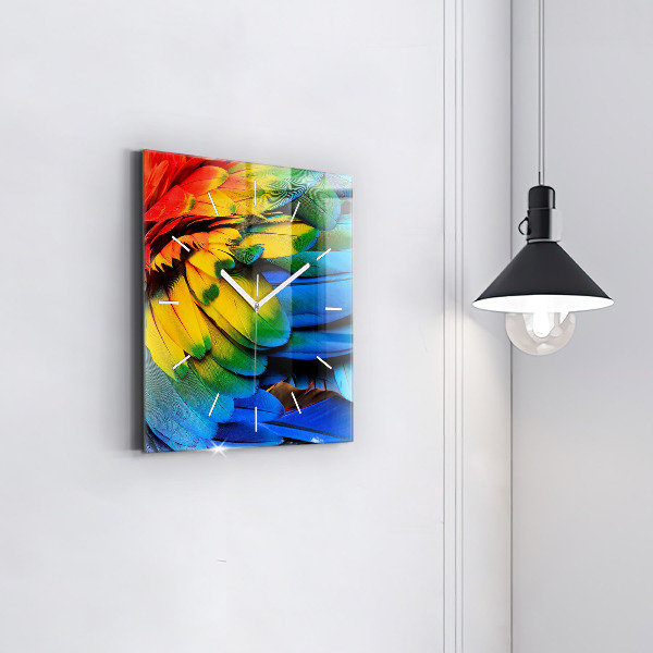 Square glass wall clock Colorful bird wings