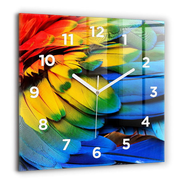 Square glass wall clock Colorful bird wings