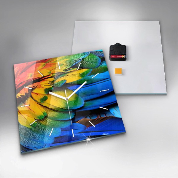 Square glass wall clock Colorful bird wings