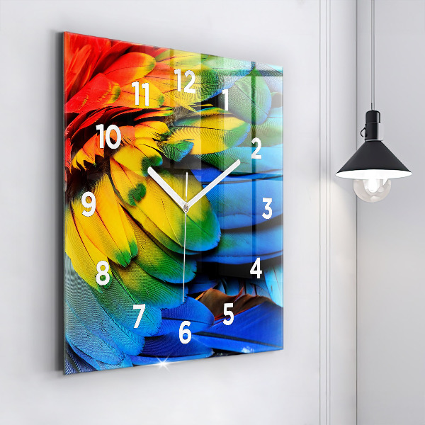 Square glass wall clock Colorful bird wings