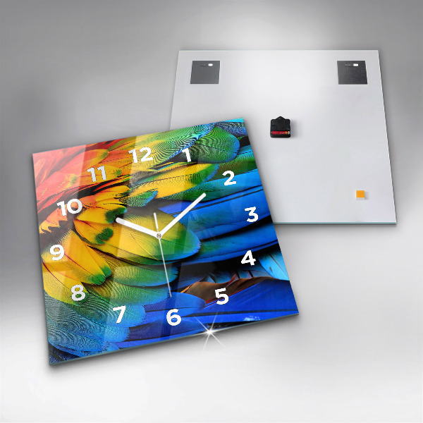Square glass wall clock Colorful bird wings