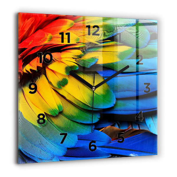Square glass wall clock Colorful bird wings
